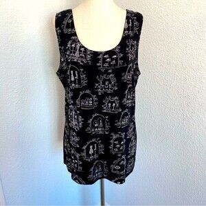 Chico's Travelers Black White Sleeveless Scoop Neck Top Paris Dress Scene SZ 16